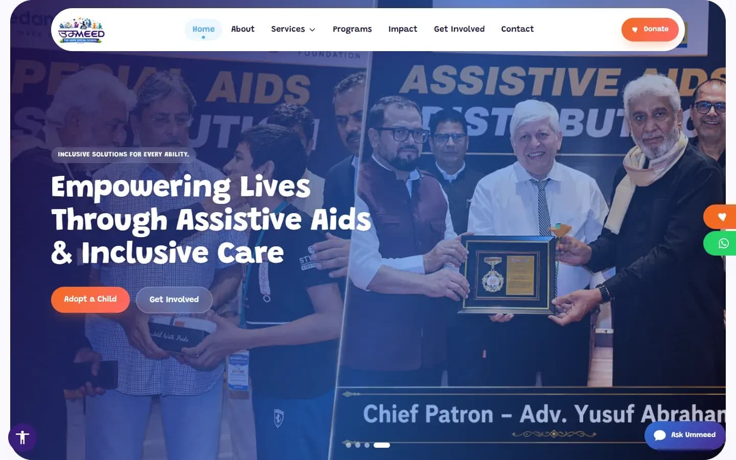 Ummeed — The Hope Special School home page on desktop