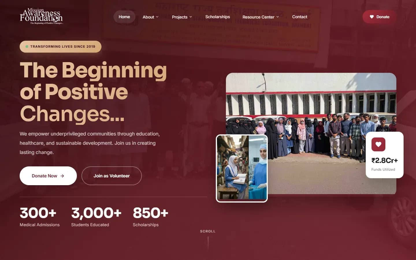 Mission Awareness Foundation home page on desktop