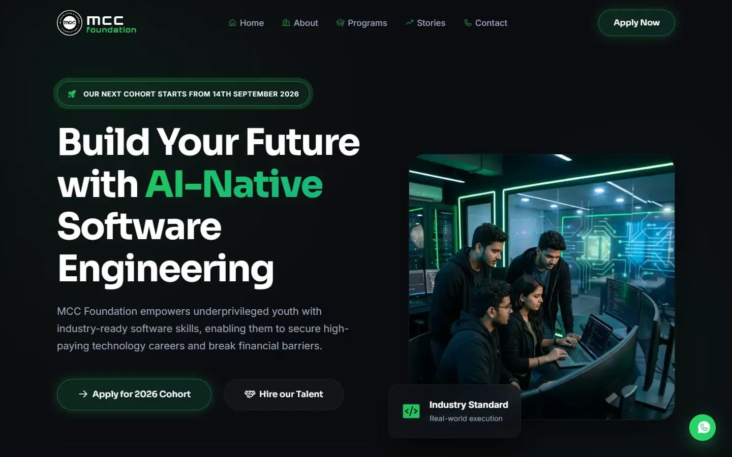 MCC Foundation — Mission Code home page on desktop