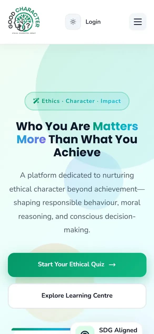 Good Character OPC home page on mobile